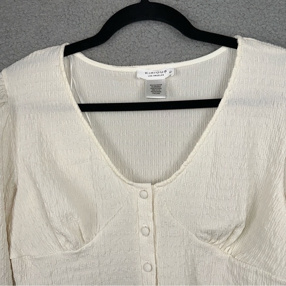Kirious Los Angeles Top Womens Large Cream Textured Knit LS Crop Top Blouse NEW - Picture 6 of 10